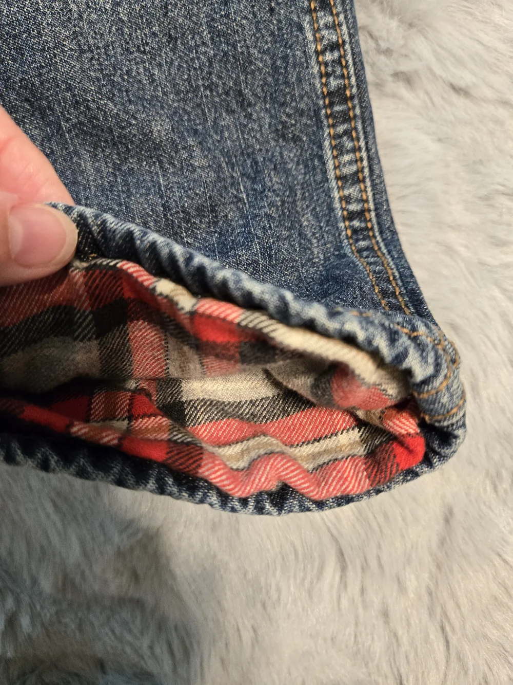 OshKosh B'gosh Flannel Lined Denim Overalls 3T Red Plaid Distressed
